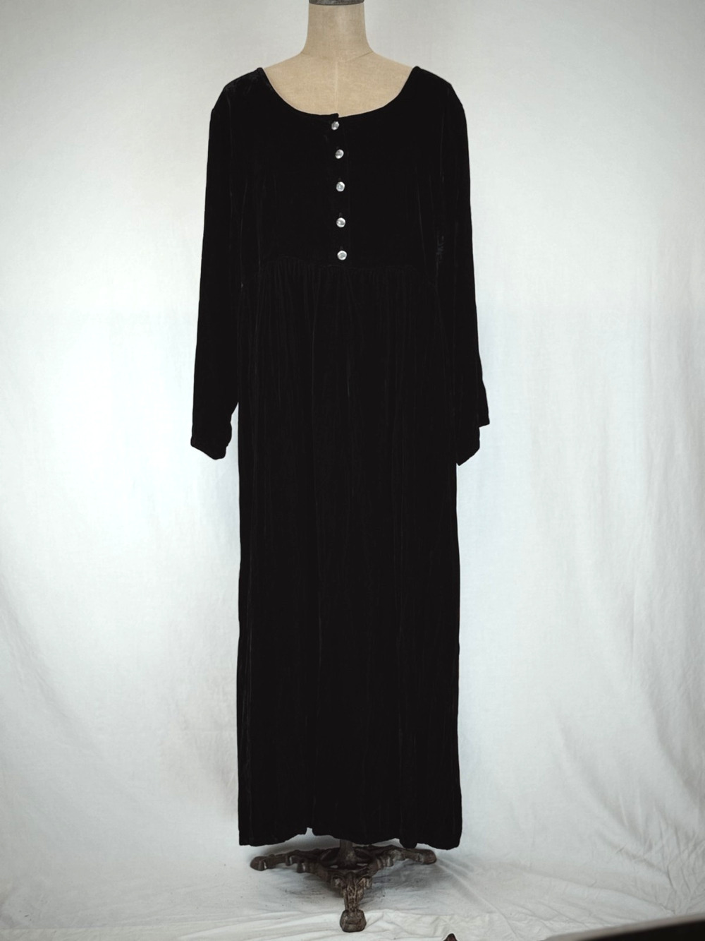 Vintage Y2K Coldwater Creek Black Velvet Maxi Dress LARGE #50191